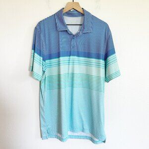 Vineyard Vines Polo L Blue Stripe Performance Short Sleeve Shirt Golf